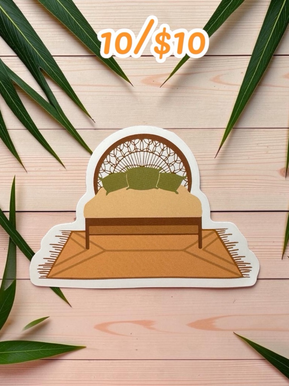 10 / $10 Boho Bedroom Sticker – Rattan Bed Cozy Room Vinyl Decal